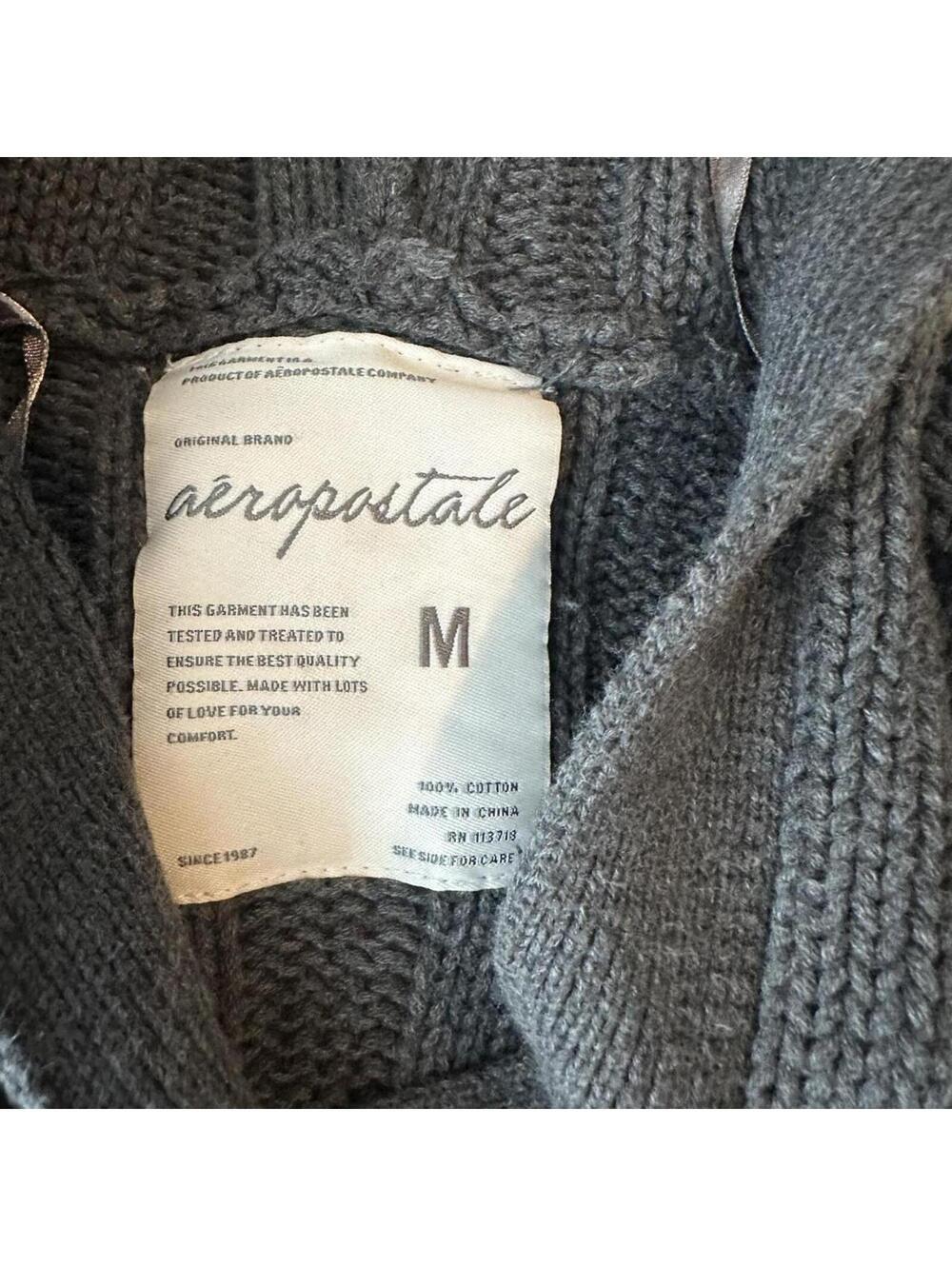 Vintage Y2K Aeropostale grey cable knit cardigan w hood & bow detail Size M - Picture 3 of 4